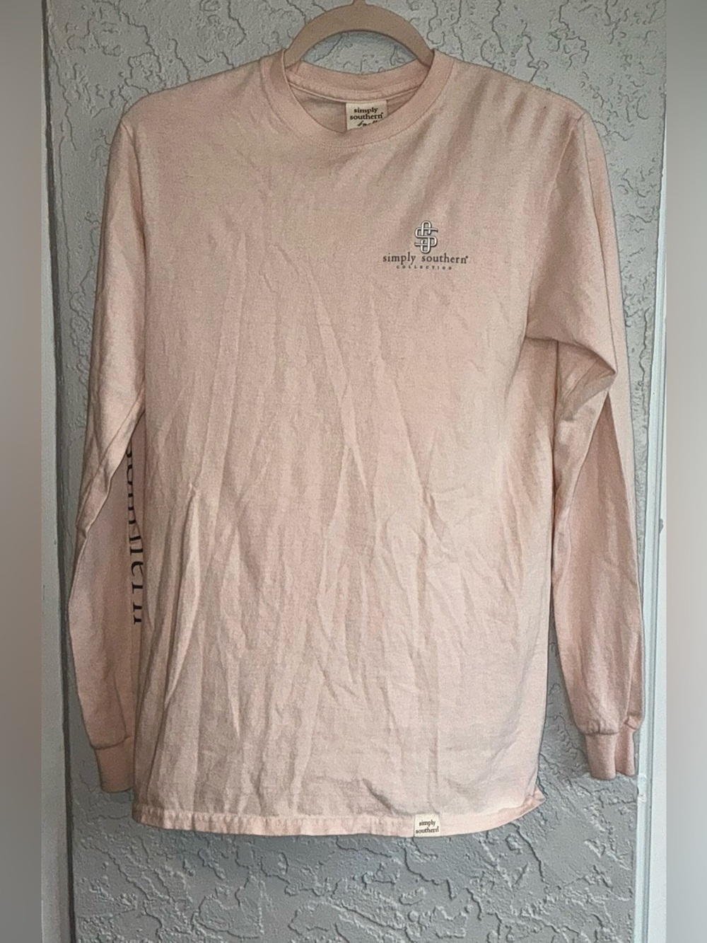 Simply Southern Women's Long Sleeve Tee in Pale Pink with Logo